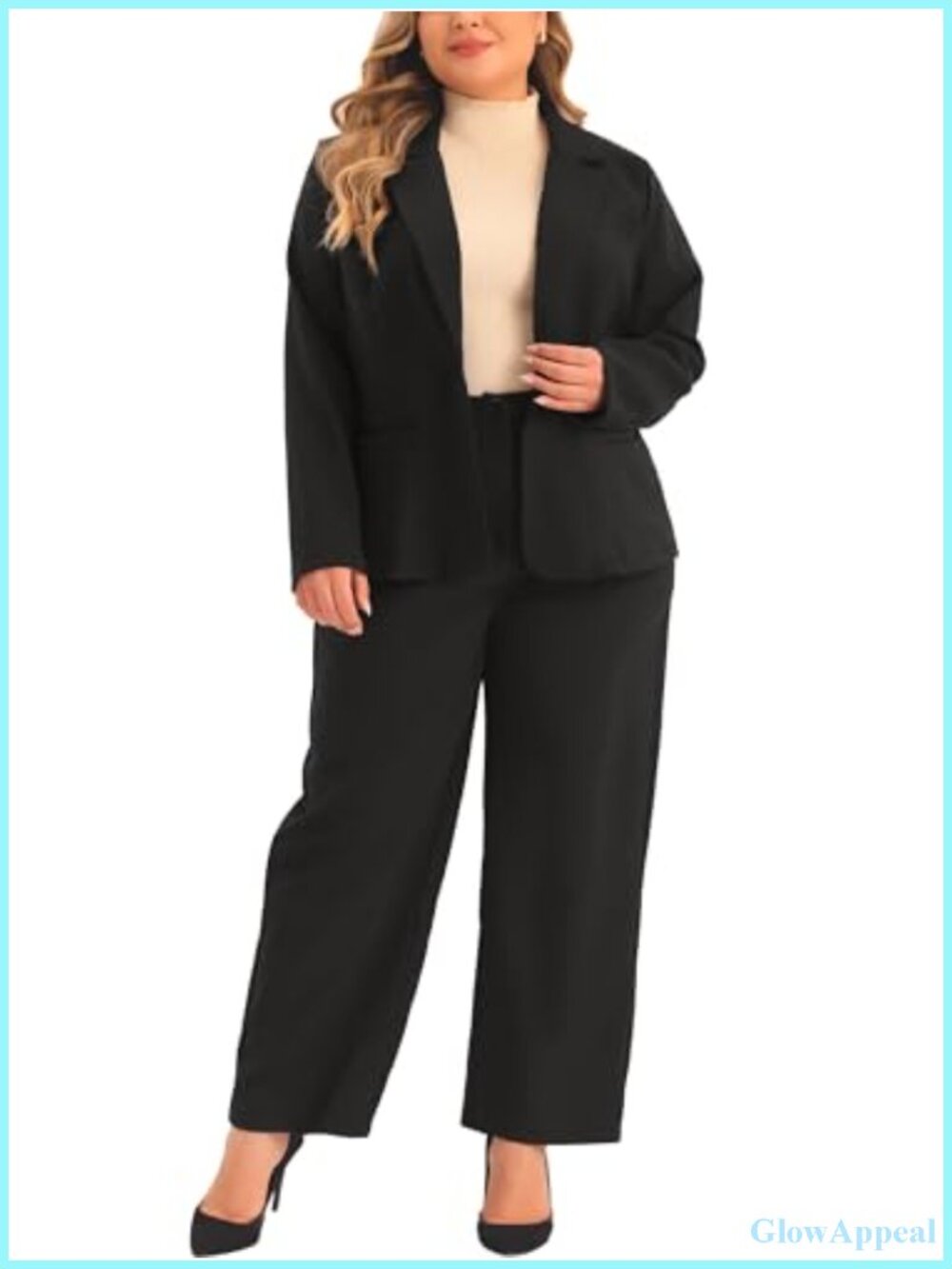 Plus Size Two Piece Pantsuit Set Long Sleeve Blazer and Trousers Business Office